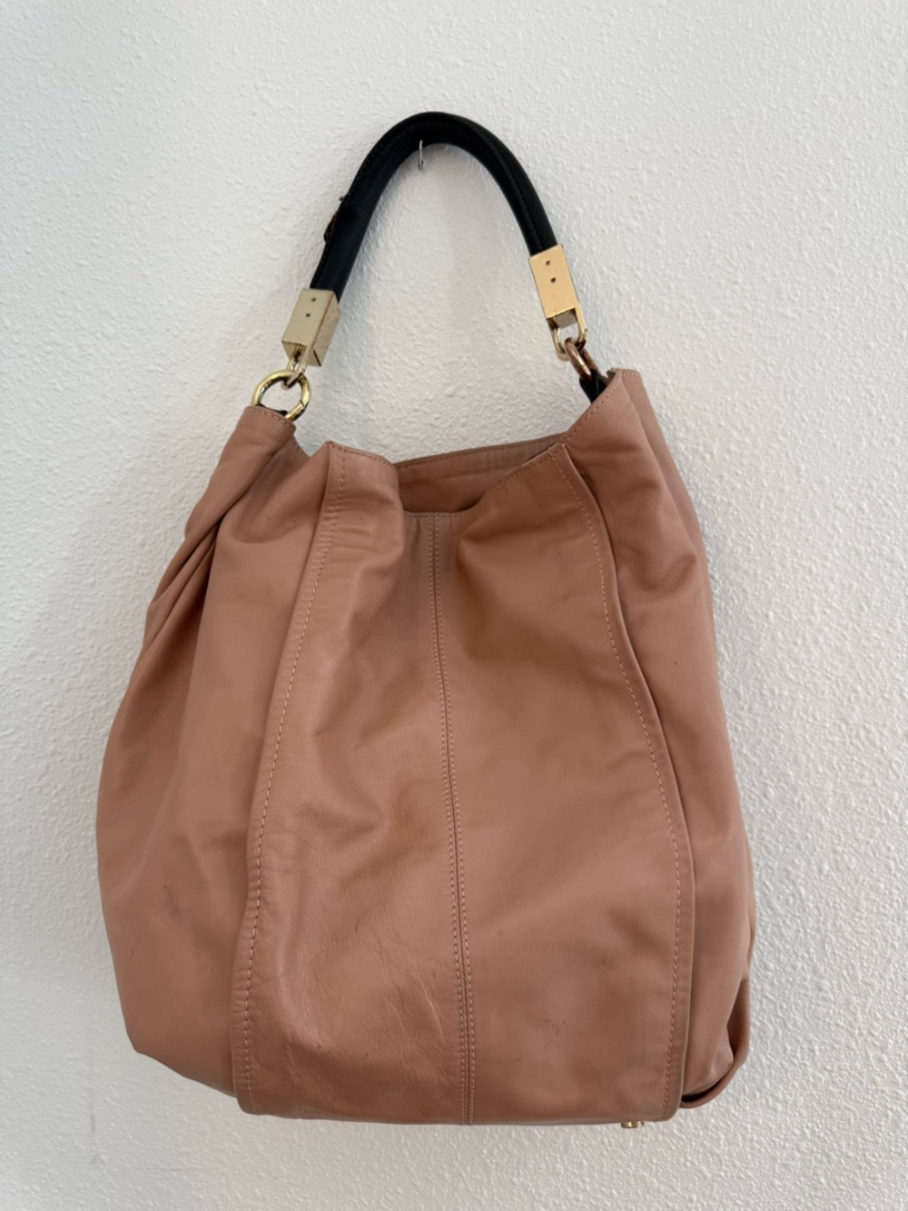 Classic Leather Hobo Bag in Rose Taupe with Black Handle
